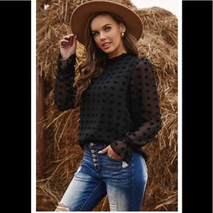Black Polka Dot Lanteen Sleeve Blouse